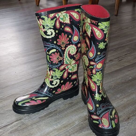 143 ❤️ Girl Paisley rain winter snow  boots Sz 7 - Picture 1 of 8